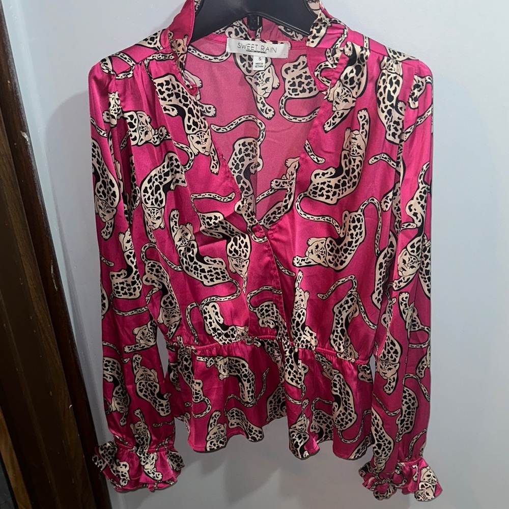 Sweet Rain Fuchsia and Beige Animal Print Blouse